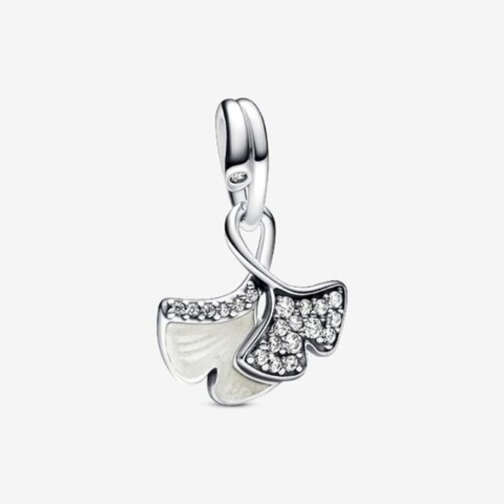 Pandora Double Gingko Leaves Sparkling Dangle Charm